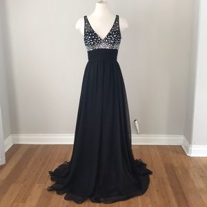 Val Stefani Black Sheer and Beaded Detail Gown